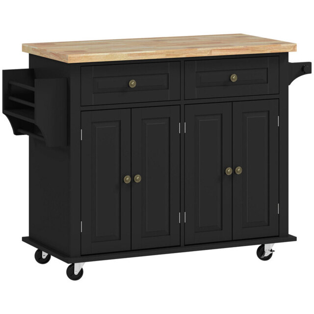 Homcom Kitchen Island Counter Panelled 2 Drawers 4 Doors Black/Natural - image 1