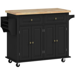 Homcom Kitchen Island Counter Panelled 2 Drawers 4 Doors Black/Natural - thumbnail 1