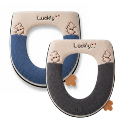 JORDAN&JUDY 2-Piece Zipper Plush Toilet Seat Cushion, Removable & Washable for Home, Gray & Dark Blue - thumbnail 1