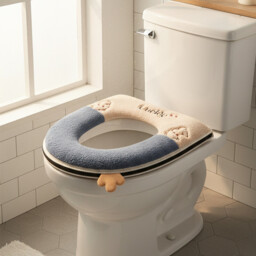 JORDAN&JUDY 2-Piece Zipper Plush Toilet Seat Cushion, Removable & Washable for Home, Gray & Dark Blue - thumbnail 2