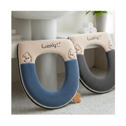 JORDAN&JUDY 2-Piece Zipper Plush Toilet Seat Cushion, Removable & Washable for Home, Gray & Dark Blue - thumbnail 5