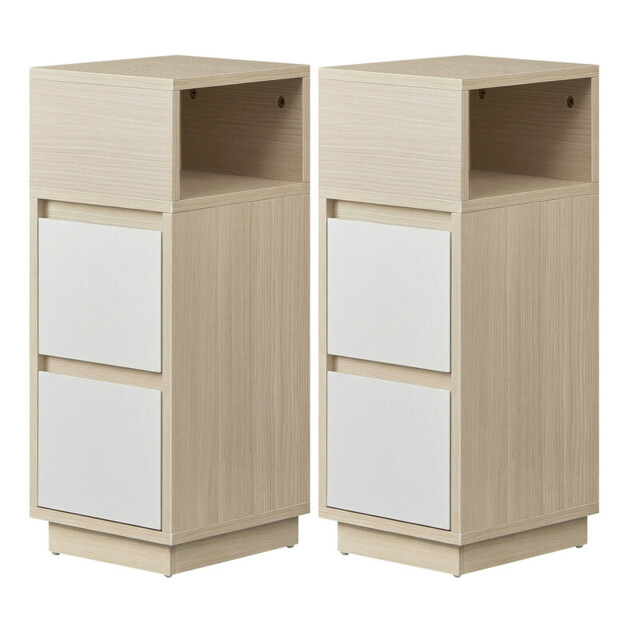 Ochama Set of 2 Narrow Side Tables, Slim End Table with 2 Drawers, 1 Open Compartment, for Living Room, Bedroom, Natural Beige - image 1