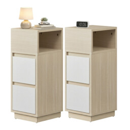 Ochama Set of 2 Narrow Side Tables, Slim End Table with 2 Drawers, 1 Open Compartment, for Living Room, Bedroom, Natural Beige - thumbnail 5