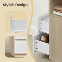 Ochama Set of 2 Narrow Side Tables, Slim End Table with 2 Drawers, 1 Open Compartment, for Living Room, Bedroom, Natural Beige - thumbnail 4