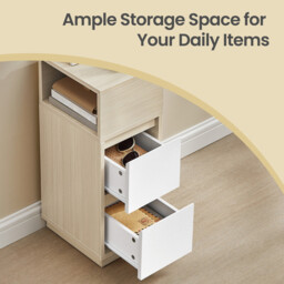 Ochama Set of 2 Narrow Side Tables, Slim End Table with 2 Drawers, 1 Open Compartment, for Living Room, Bedroom, Natural Beige - thumbnail 7