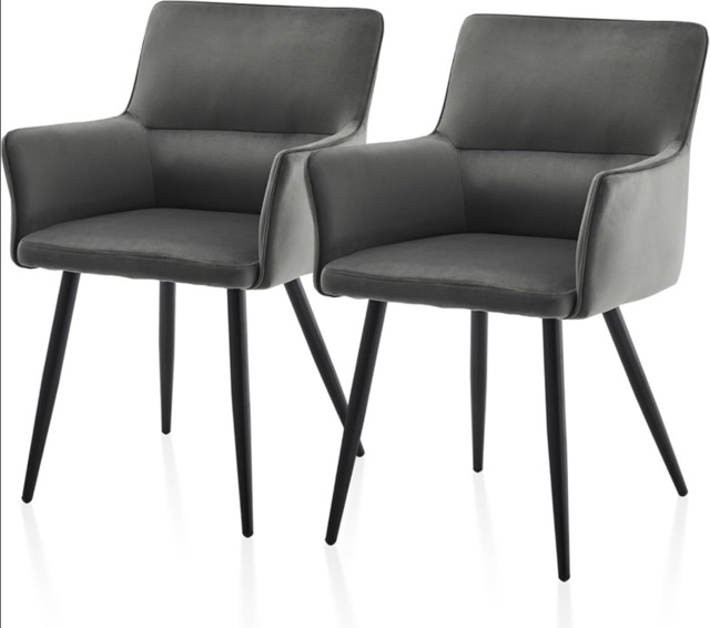 CLIPOP Leisure Dining Chairs Set of 2 Velvet Upholstered Seat Kitchen Chairs with Armrests, Backrest and Metal Legs,0324 grey 55*52*83 cm - image 1