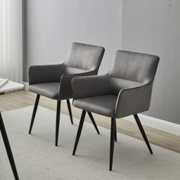 CLIPOP Leisure Dining Chairs Set of 2 Velvet Upholstered Seat Kitchen Chairs with Armrests, Backrest and Metal Legs,0324 grey 55*52*83 cm - thumbnail 7