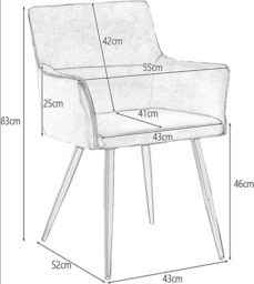 CLIPOP Leisure Dining Chairs Set of 2 Velvet Upholstered Seat Kitchen Chairs with Armrests, Backrest and Metal Legs,0324 grey 55*52*83 cm - thumbnail 3