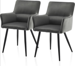 CLIPOP Leisure Dining Chairs Set of 2 Velvet Upholstered Seat Kitchen Chairs with Armrests, Backrest and Metal Legs,0324 grey 55*52*83 cm - thumbnail 1