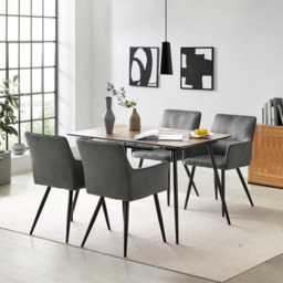 CLIPOP Leisure Dining Chairs Set of 2 Velvet Upholstered Seat Kitchen Chairs with Armrests, Backrest and Metal Legs,0324 grey 55*52*83 cm - thumbnail 2