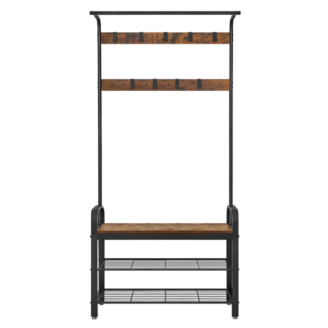 Ochama Coat Rack, Hall Tree with Shoe Bench, Entryway Bench with Coat Rack, 9 Removable Hooks, a Hanging Rod, Brown and Black - image 1