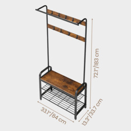 Ochama Coat Rack, Hall Tree with Shoe Bench, Entryway Bench with Coat Rack, 9 Removable Hooks, a Hanging Rod, Brown and Black - thumbnail 5