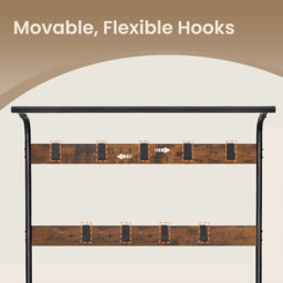 Ochama Coat Rack, Hall Tree with Shoe Bench, Entryway Bench with Coat Rack, 9 Removable Hooks, a Hanging Rod, Brown and Black - thumbnail 6