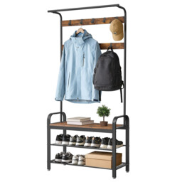 Ochama Coat Rack, Hall Tree with Shoe Bench, Entryway Bench with Coat Rack, 9 Removable Hooks, a Hanging Rod, Brown and Black - thumbnail 4
