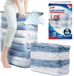 TAILI 12 Pack Vacuum Storage Bags, Jumbo Cube 31x40x15 Inch, Extra Large Vacuum Seale Bags for Comforters Blankets, Bedding, Clothing, Space Saver Closet Organization, Clear - thumbnail 1