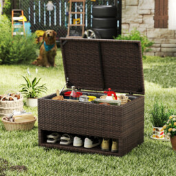 Costway PE Rattan Storage Bin with Waterproof Liner and Shoe Rack - thumbnail 5