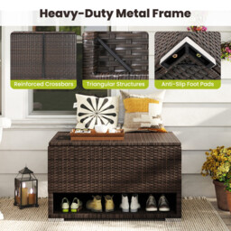 Costway PE Rattan Storage Bin with Waterproof Liner and Shoe Rack - thumbnail 7