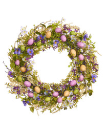 WeRChristmas Spring Door Wreath with Artificial Flowers & Eggs, Purple, 28 inches - thumbnail 1