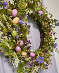 WeRChristmas Spring Door Wreath with Artificial Flowers & Eggs, Purple, 28 inches - thumbnail 3