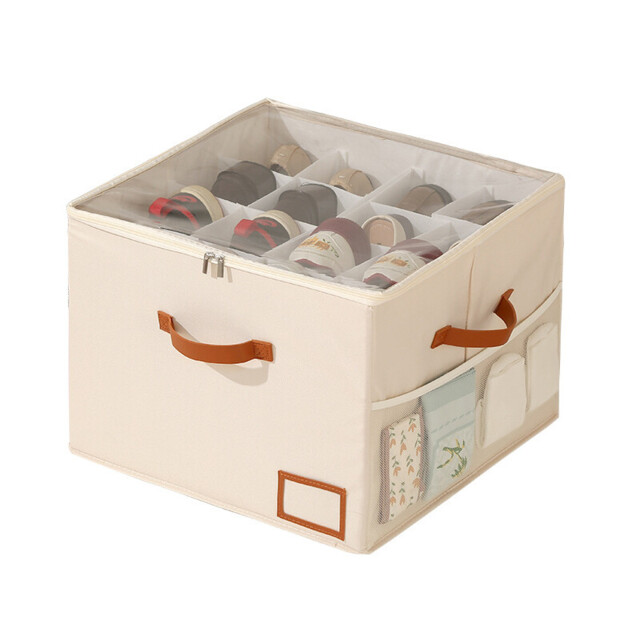 JORDAN&JUDY Beige Fabric Foldable Shoe Box with Lid, Dust-Proof, Stackable, Space-Saving - image 1