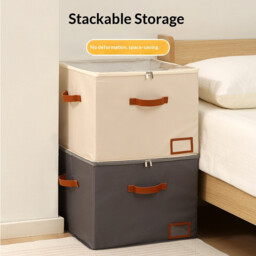 JORDAN&JUDY Beige Fabric Foldable Shoe Box with Lid, Dust-Proof, Stackable, Space-Saving - thumbnail 4