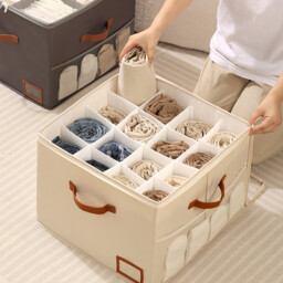 JORDAN&JUDY Beige Fabric Foldable Shoe Box with Lid, Dust-Proof, Stackable, Space-Saving - thumbnail 2