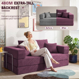 YINIX Compressed Convertible Sleeper Sofa, 62/78-inch Folding Floor Couch, 4-in-1 Memory Foam Futon with Back Support Pillows and Track Arms, Living Room Use Wine Red 160cm - thumbnail 3