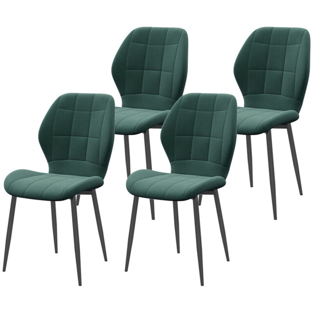 Homcom Dining Chairs, Checked Soft-Touch Fabric, Green, 4 Pcs - image 1