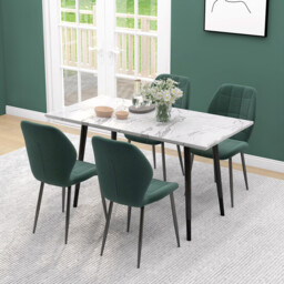 Homcom Dining Chairs, Checked Soft-Touch Fabric, Green, 4 Pcs - thumbnail 5