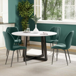 Homcom Dining Chairs, Checked Soft-Touch Fabric, Green, 4 Pcs - thumbnail 3