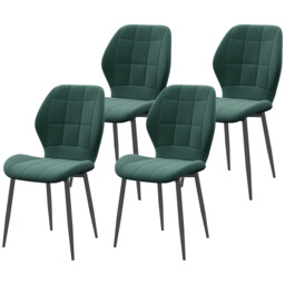 Homcom Dining Chairs, Checked Soft-Touch Fabric, Green, 4 Pcs - thumbnail 1
