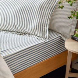 Yard Pillowcase Pair Hebden Stripe Reversible 100% Cotton Navy - thumbnail 1