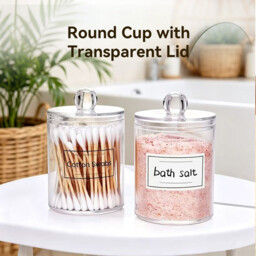 JORDAN&JUDY Transparent Acrylic Plastic Cotton Swab Box, Desktop Storage Box for Cotton Pads and Dental Floss (Round*3+with side opening*1) - thumbnail 4