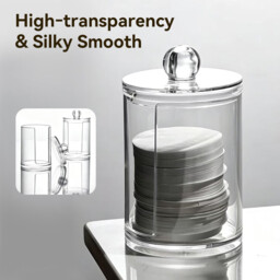 JORDAN&JUDY Transparent Acrylic Plastic Cotton Swab Box, Desktop Storage Box for Cotton Pads and Dental Floss (Round*3+with side opening*1) - thumbnail 3