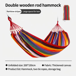 ochama x J.ZAO Double Rainbow Camping Hammock, 200×150cm, Load Capacity 150kg, Wooden Spreader Bars, Metal Buckles, Breathable Canvas Fabric, with 1 Storage Bag & 2 Straps - thumbnail 5