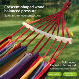 ochama x J.ZAO Double Rainbow Camping Hammock, 200×150cm, Load Capacity 150kg, Wooden Spreader Bars, Metal Buckles, Breathable Canvas Fabric, with 1 Storage Bag & 2 Straps - thumbnail 2