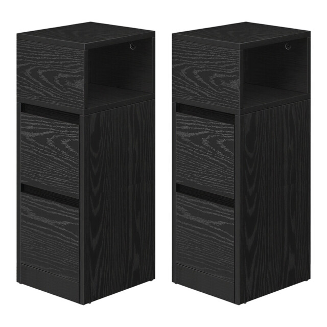 Ochama Set of 2 Narrow Side Tables, Slim End Table with 2 Drawers, 1 Open Compartment, for Living Room, Bedroom, Black - image 1