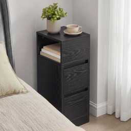 Ochama Set of 2 Narrow Side Tables, Slim End Table with 2 Drawers, 1 Open Compartment, for Living Room, Bedroom, Black - thumbnail 2