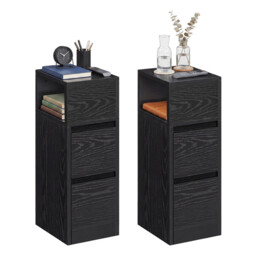 Ochama Set of 2 Narrow Side Tables, Slim End Table with 2 Drawers, 1 Open Compartment, for Living Room, Bedroom, Black - thumbnail 6