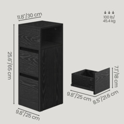 Ochama Set of 2 Narrow Side Tables, Slim End Table with 2 Drawers, 1 Open Compartment, for Living Room, Bedroom, Black - thumbnail 4