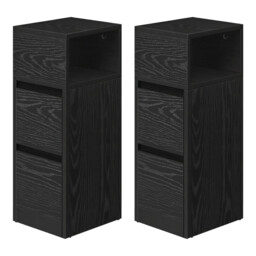 JOYFURNOS Set of 2 Narrow Side Tables, Slim End Table with 2 Drawers, 1 Open Compartment, for Living Room, Bedroom, Black