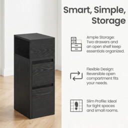 Ochama Set of 2 Narrow Side Tables, Slim End Table with 2 Drawers, 1 Open Compartment, for Living Room, Bedroom, Black - thumbnail 7