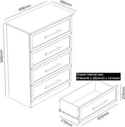 Galano Cleverton 4-Drawer Chest – Storage Cabinet & Closet Organizer for Bedroom, Hallway & Entryway (Light Grey/Oak) - thumbnail 7