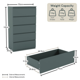 Vida Designs Drawer Chest Denver 5 Drawers Green - thumbnail 2