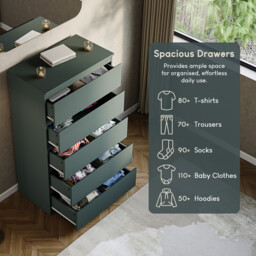 Vida Designs Drawer Chest Denver 5 Drawers Green - thumbnail 4