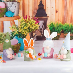 1Pcs 12in/30cm Easter Gnome Plush Elf Decorations,Handmade Gnome Bunny Faceless Doll Easter Ornaments, Easter Egg with Carrots Spring Home Decor Gifts for Women Men(white) - thumbnail 1