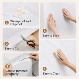 LIVINGANDHOME 10 Pcs Waterproof Marble Wall Tile Stickers, White - thumbnail 5