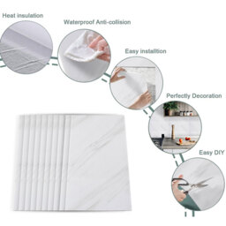LIVINGANDHOME 10 Pcs Waterproof Marble Wall Tile Stickers, White - thumbnail 7