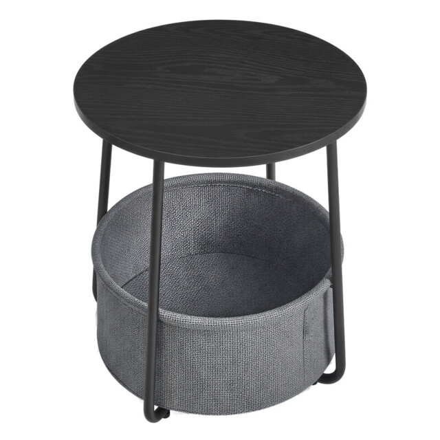 Ochama Side Table, Round End Table with Fabric Basket, for Living Room Bedroom, Bedside Table, Modern Style, Black - image 1