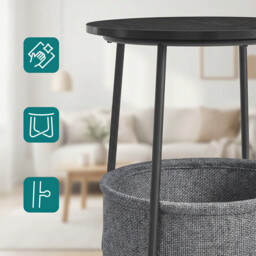 Ochama Side Table, Round End Table with Fabric Basket, for Living Room Bedroom, Bedside Table, Modern Style, Black - thumbnail 2